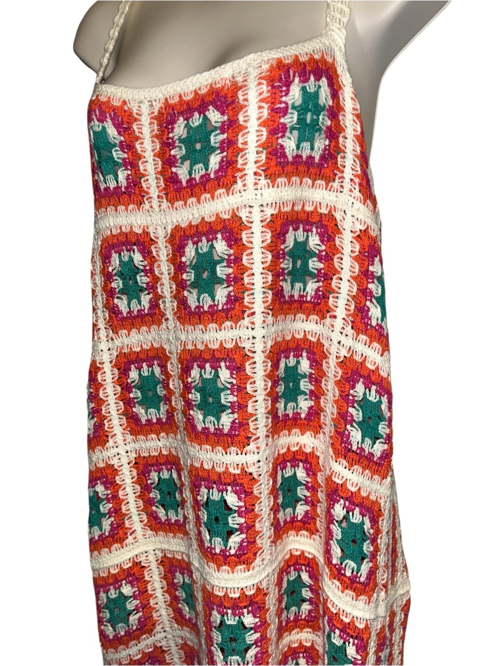 India Boutique Multicolor Crochet Dress with Cream Trim P001 - Picture 3 of 4